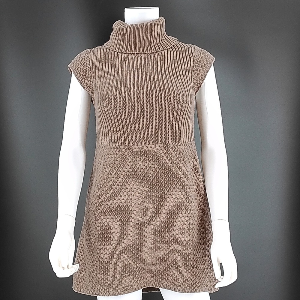 Sarsaparilla Womens Turtleneck Sleeveless Knit Sweater Mini Dress Taupe Brown M